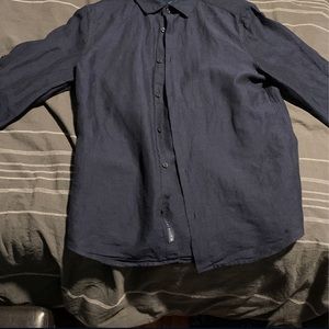 Perry ellis navy blue button down (linen)